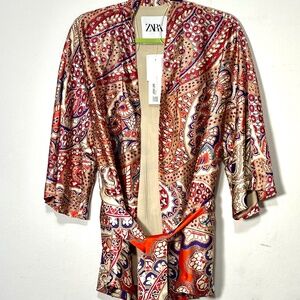 Zara belted paisley printed kimono NWT
